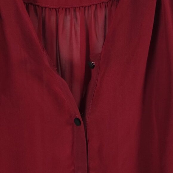 Misa Los Angeles Sheer Chiffon Wine Top V neck Pleated Ruffle Size MEDIUM - Picture 9 of 11